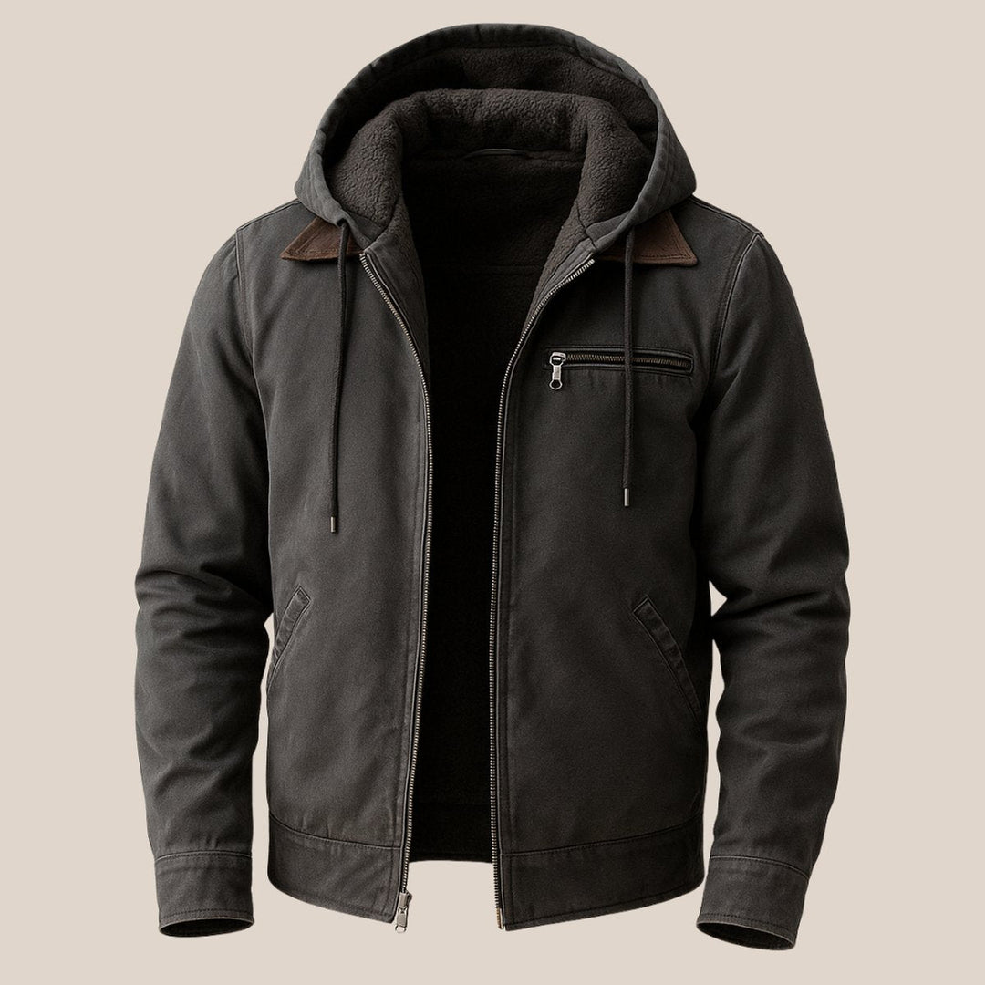 Arthur | Mens Hooded Fleece-Lined Weather-Resistant Canvas Bomber Jacket