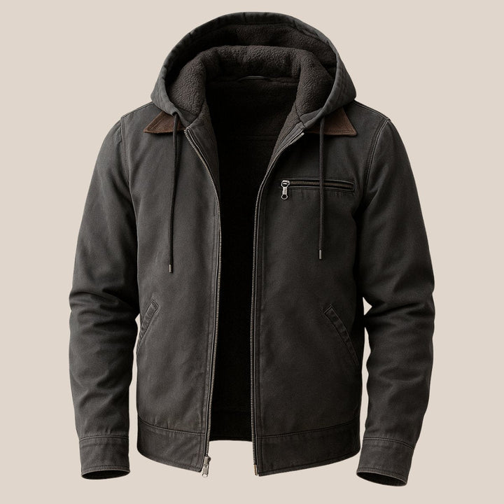 Arthur | Mens Hooded Fleece-Lined Weather-Resistant Canvas Bomber Jacket