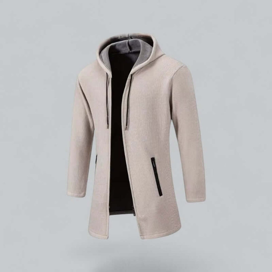 Charlie | Men's Hooded Longline Waterproof Jacket Ribbed Knit Winter Coat