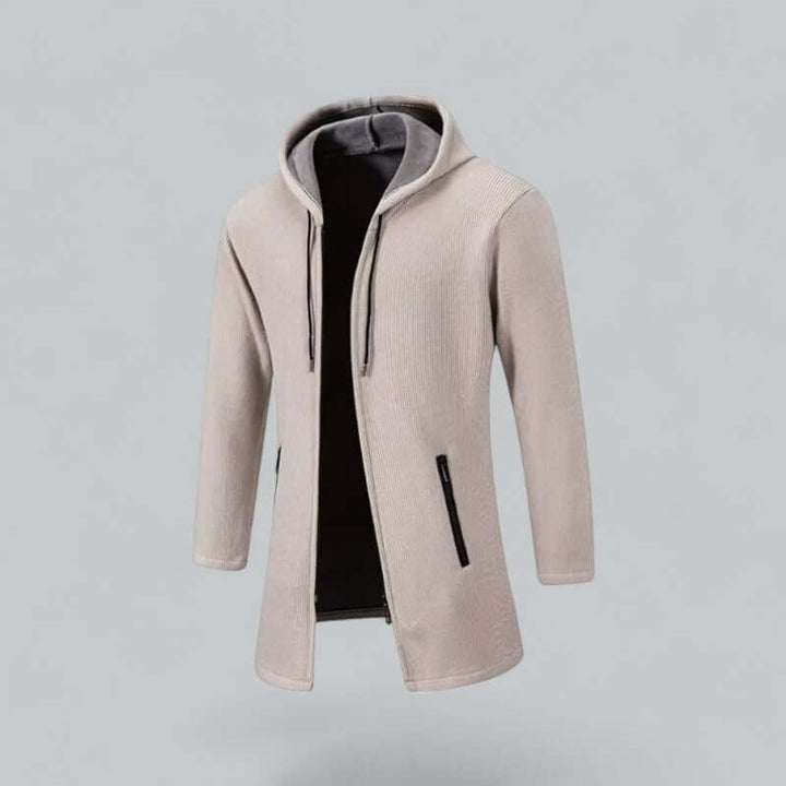 Charlie | Men's Hooded Longline Waterproof Jacket Ribbed Knit Winter Coat