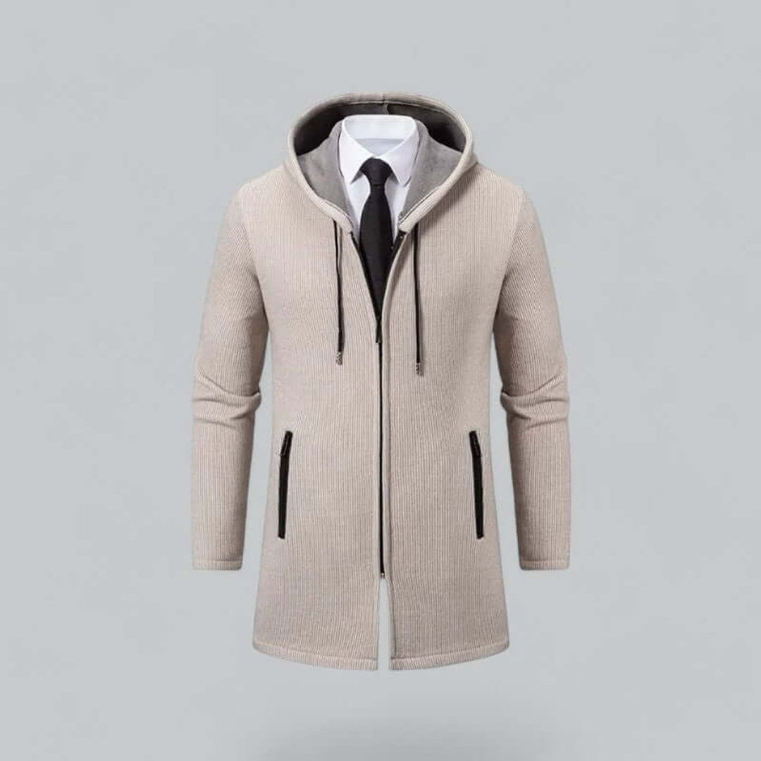 Charlie | Men's Hooded Longline Waterproof Jacket Ribbed Knit Winter Coat