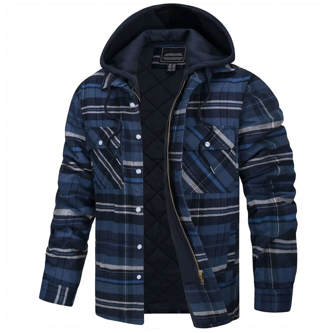 Jack | Men's Hooded Quilted Lined Check Flannel Shirt Jacket