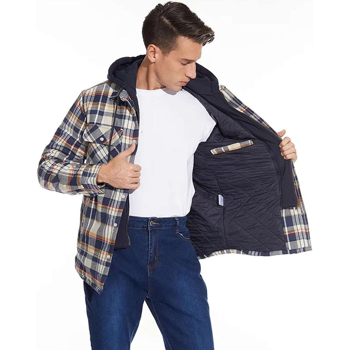 Jack | Men's Hooded Quilted Lined Check Flannel Shirt Jacket