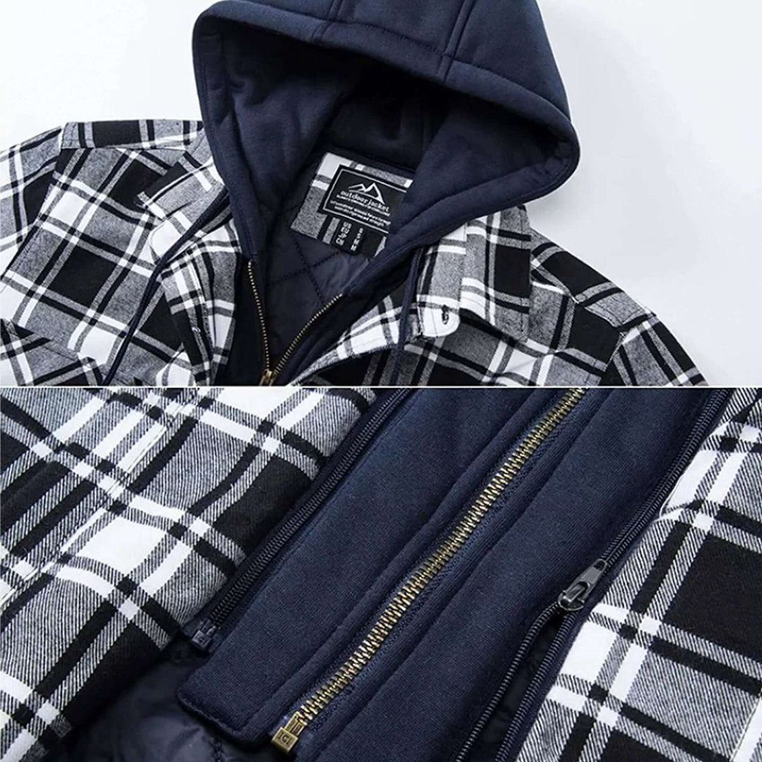 Jack | Men's Hooded Quilted Lined Check Flannel Shirt Jacket