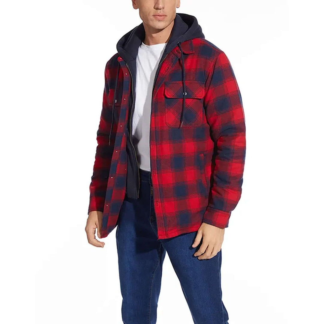 Jack | Men's Hooded Quilted Lined Check Flannel Shirt Jacket