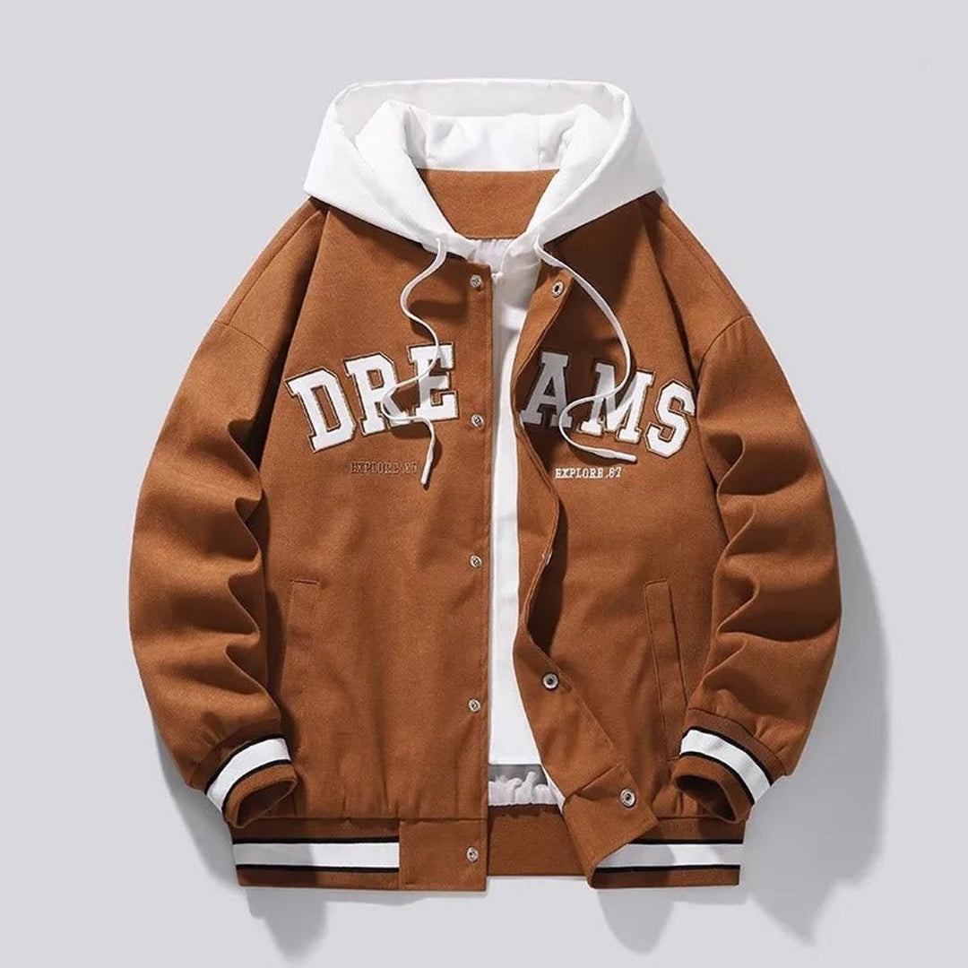 Muhammad | Men's Hooded Varsity Bomber Jacket Snap-Button Relaxed Fit