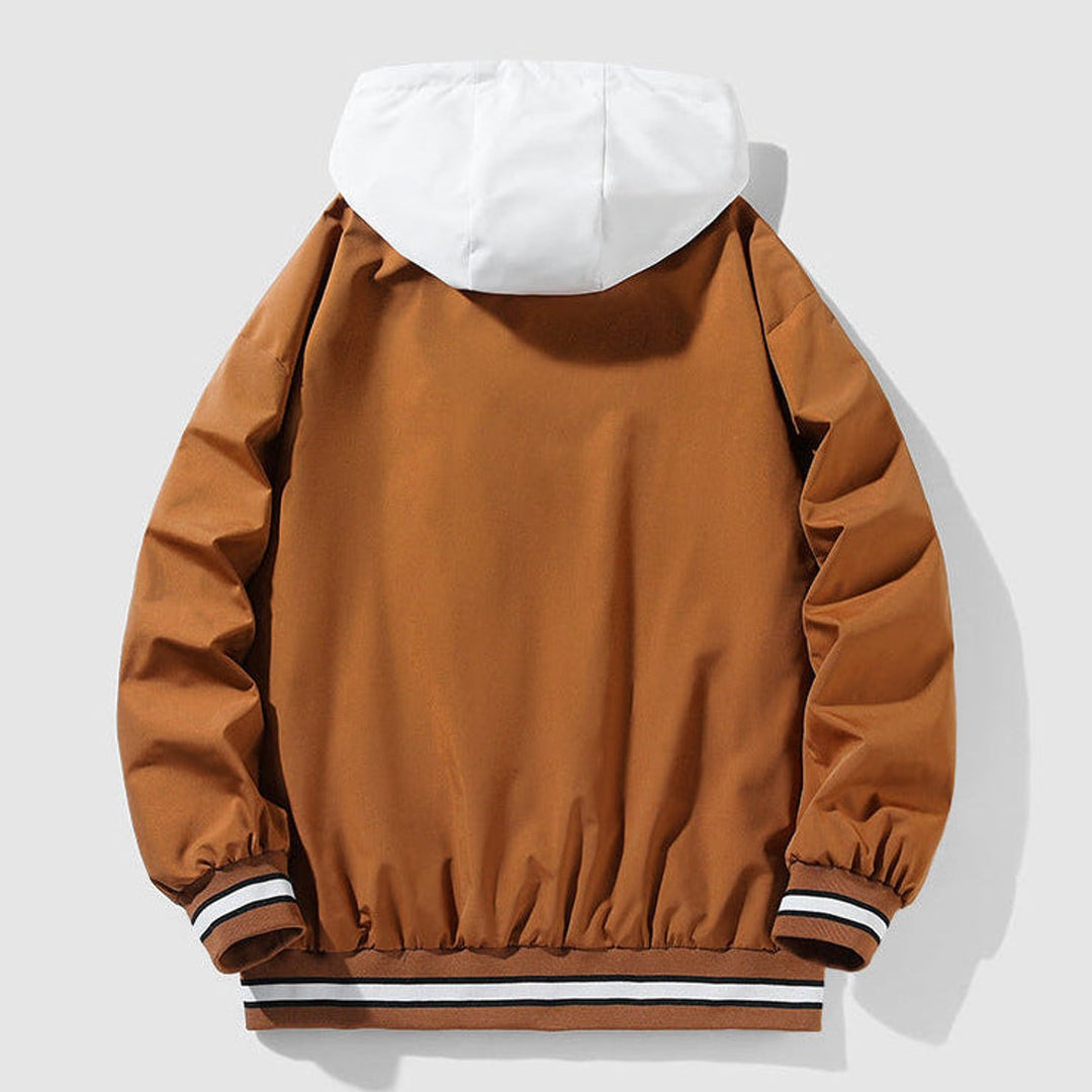 Muhammad | Men's Hooded Varsity Bomber Jacket Snap-Button Relaxed Fit