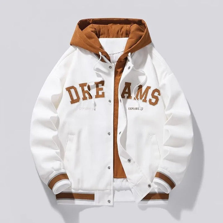 Muhammad | Men's Hooded Varsity Bomber Jacket Snap-Button Relaxed Fit