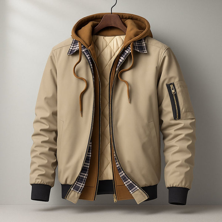 William | Mens Hooded Waterproof Bomber Jacket Quilted Shell Coat
