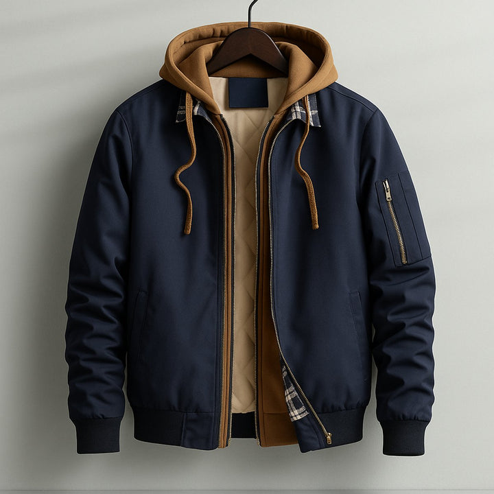 William | Mens Hooded Waterproof Bomber Jacket Quilted Shell Coat