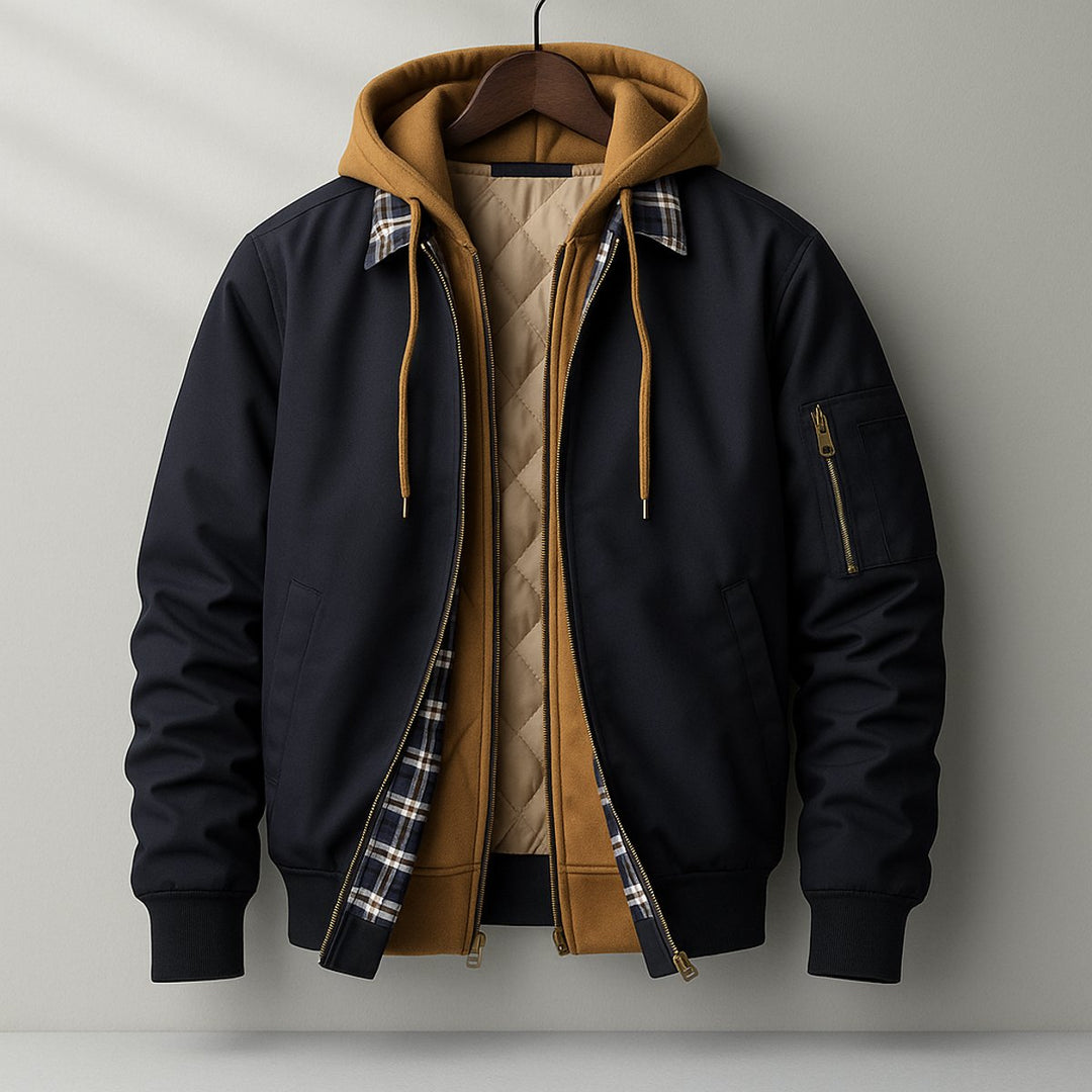 William | Mens Hooded Waterproof Bomber Jacket Quilted Shell Coat