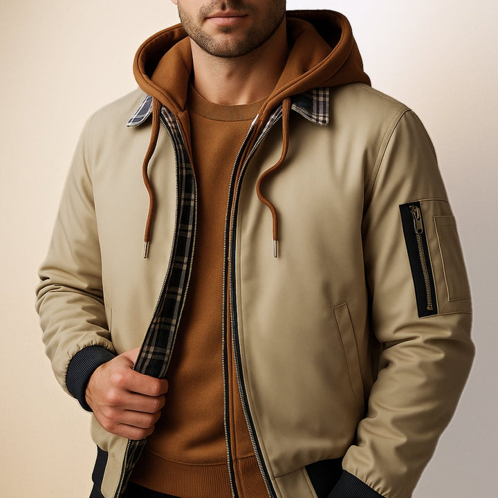 William | Mens Hooded Waterproof Bomber Jacket Quilted Shell Coat