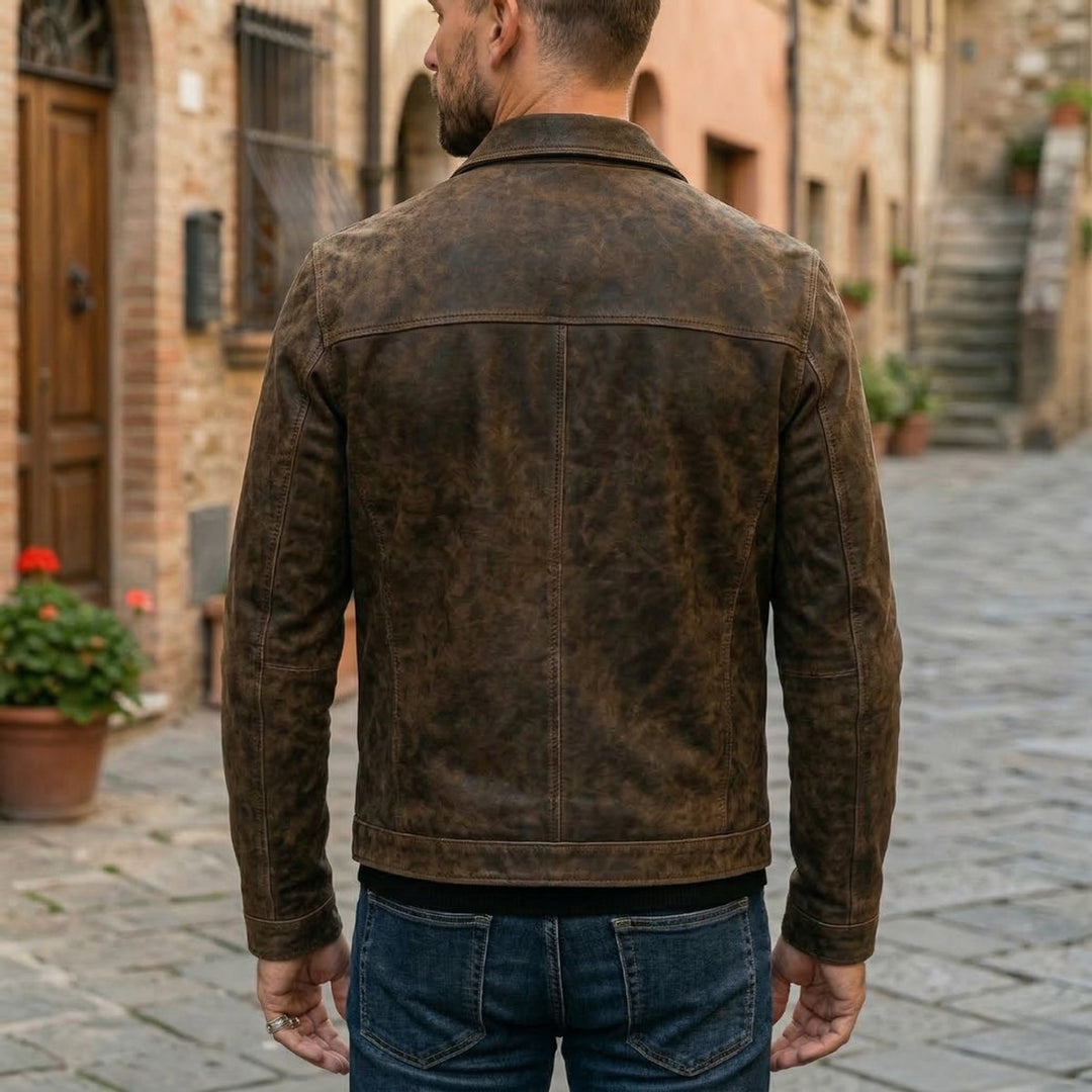 Alfie | Mens Jacket Fitted Distressed Leather Full-Zip Bomber