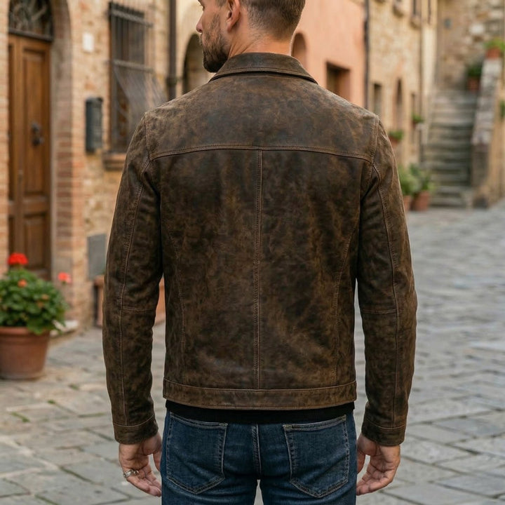 Alfie | Mens Jacket Fitted Distressed Leather Full-Zip Bomber