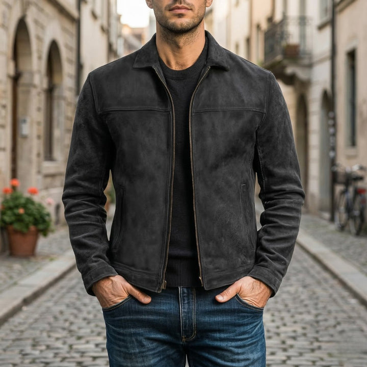 Alfie | Mens Jacket Fitted Distressed Leather Full-Zip Bomber