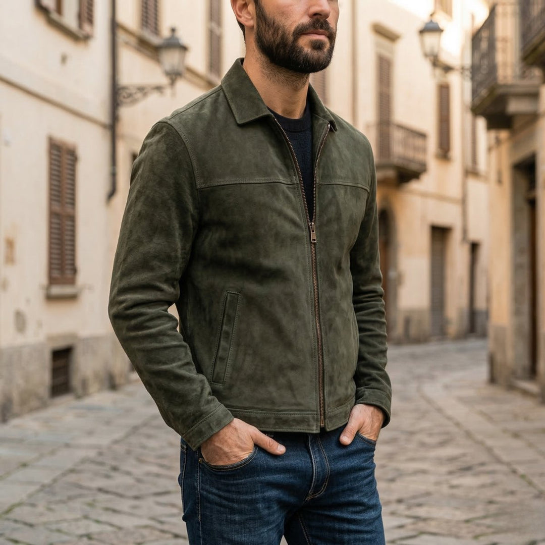 Alfie | Mens Jacket Fitted Distressed Leather Full-Zip Bomber