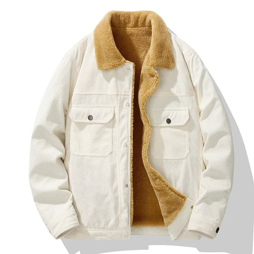 Oliver | Mens Jacket Fleece-Lined Corduroy Snap-Button Coat
