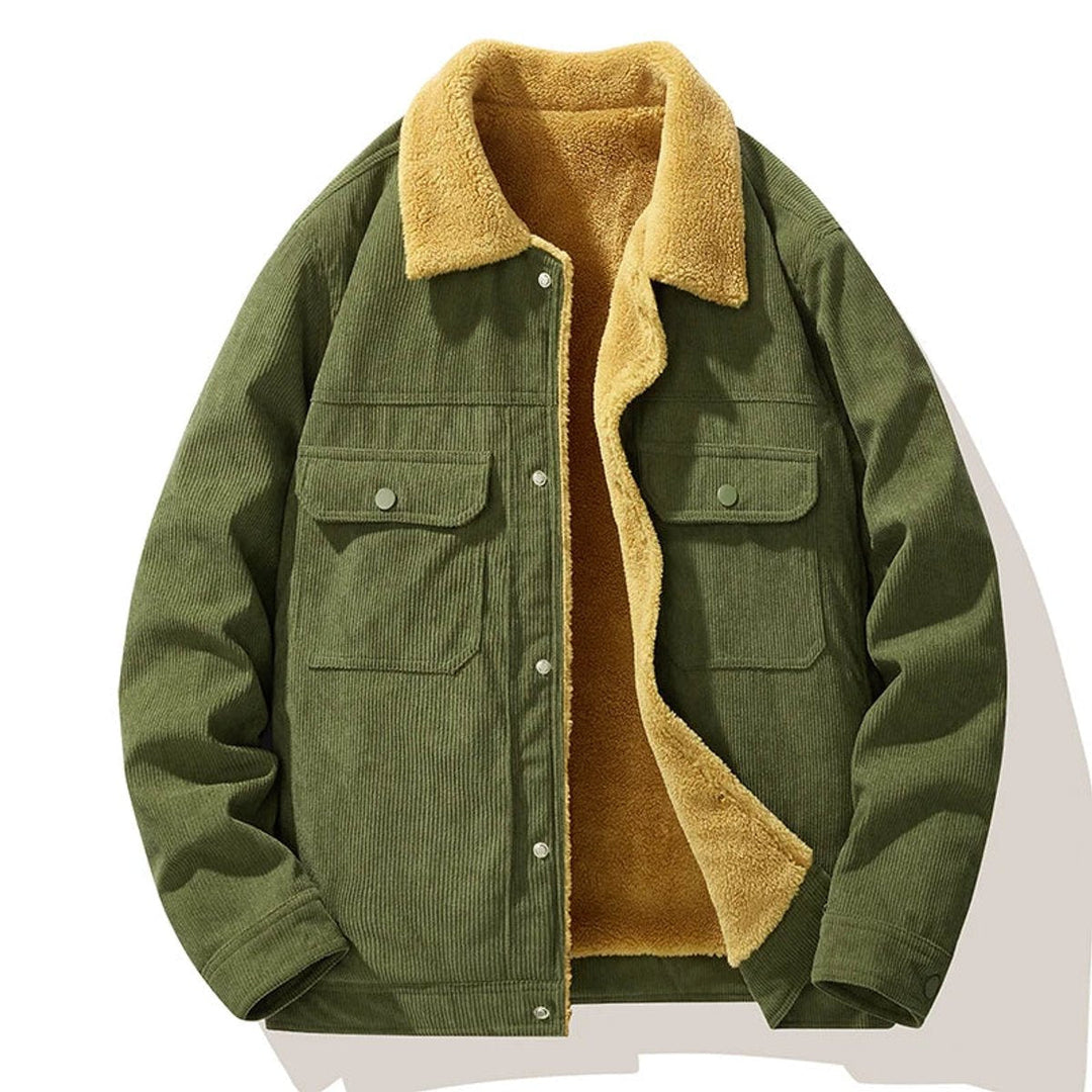 Oliver | Mens Jacket Fleece-Lined Corduroy Snap-Button Coat