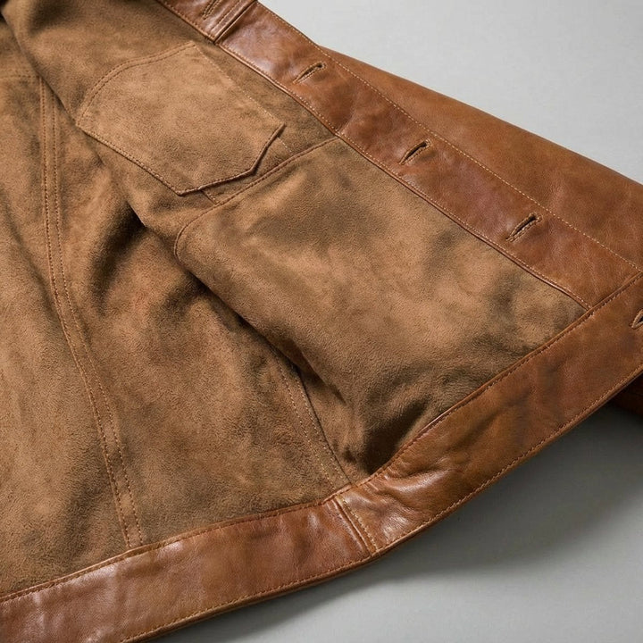 Archie | Men's Leather Trucker Jacket Full-Grain Button-Front