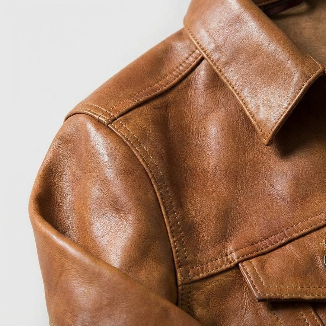 Archie | Men's Leather Trucker Jacket Full-Grain Button-Front