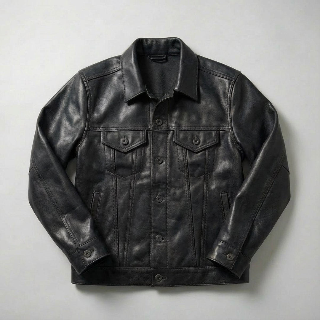Archie | Men's Leather Trucker Jacket Full-Grain Button-Front