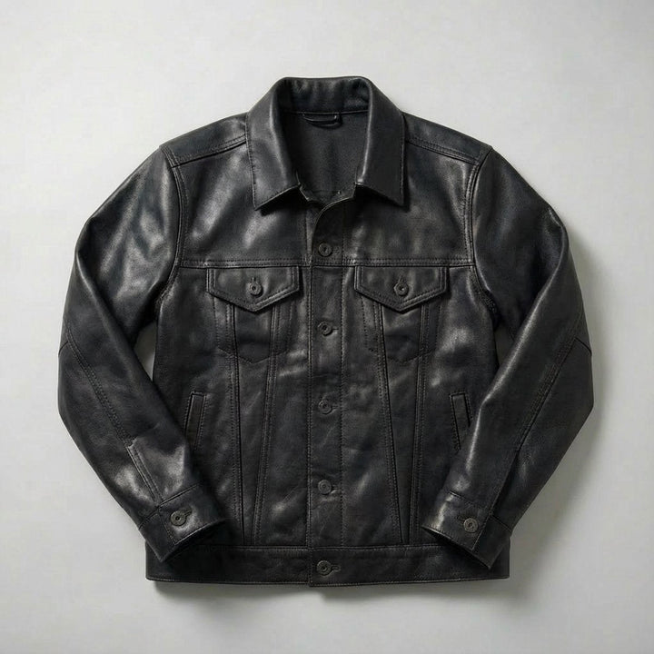 Archie | Men's Leather Trucker Jacket Full-Grain Button-Front