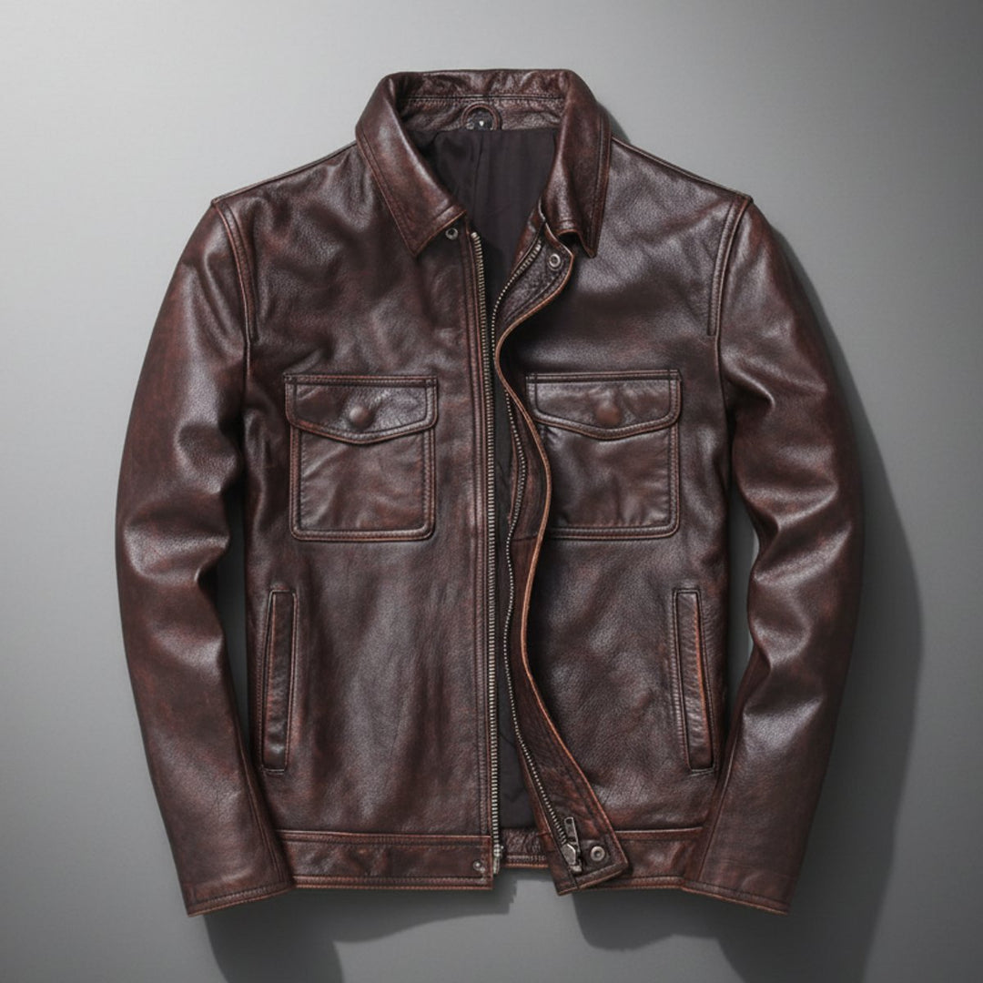 James | Mens Jacket Genuine Leather Field Bomber Jacket Utility Pockets