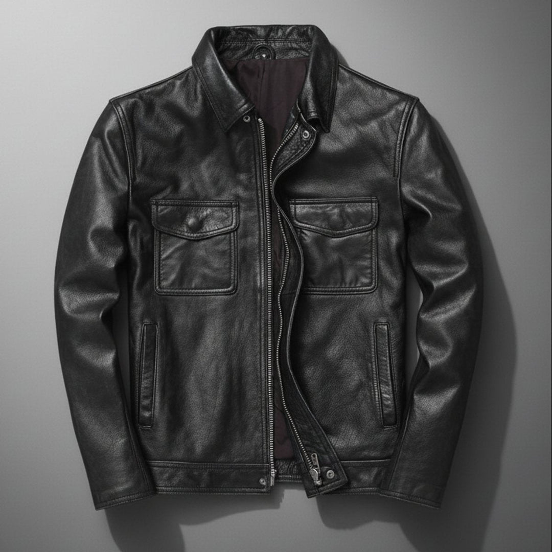 James | Mens Jacket Genuine Leather Field Bomber Jacket Utility Pockets