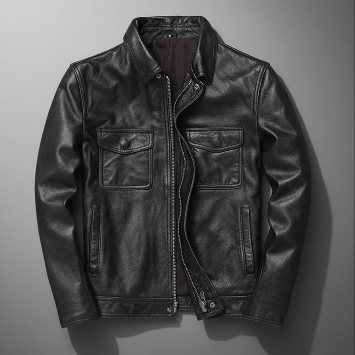 James | Mens Jacket Genuine Leather Field Bomber Jacket Utility Pockets