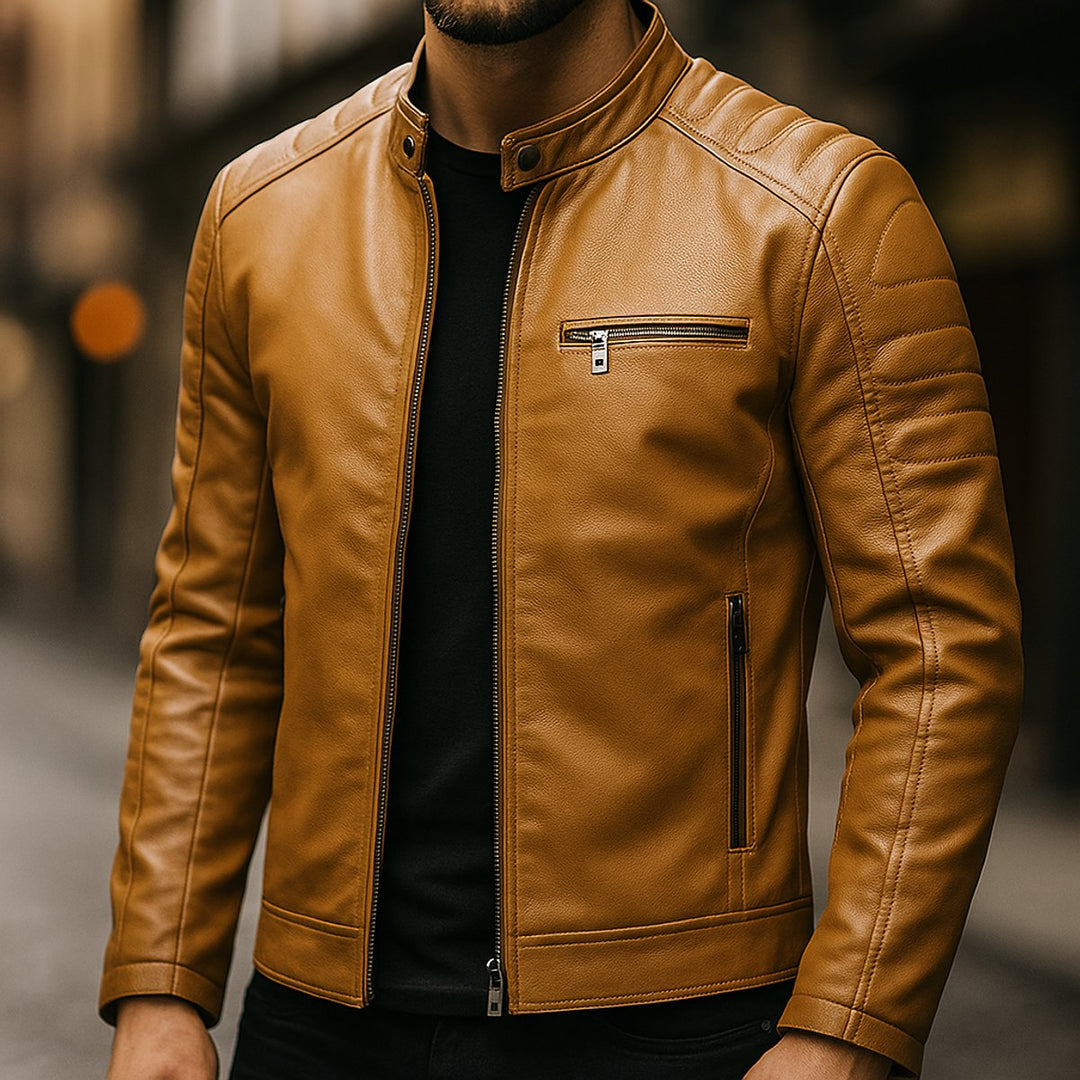 Harry | Mens Jacket Premium Full-Grain Leather Zip-Through Biker Coat