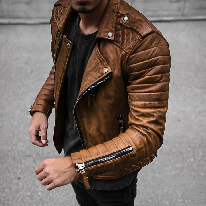 Freddie | Mens Jacket Quilted Faux Leather Biker Bomber Jacket