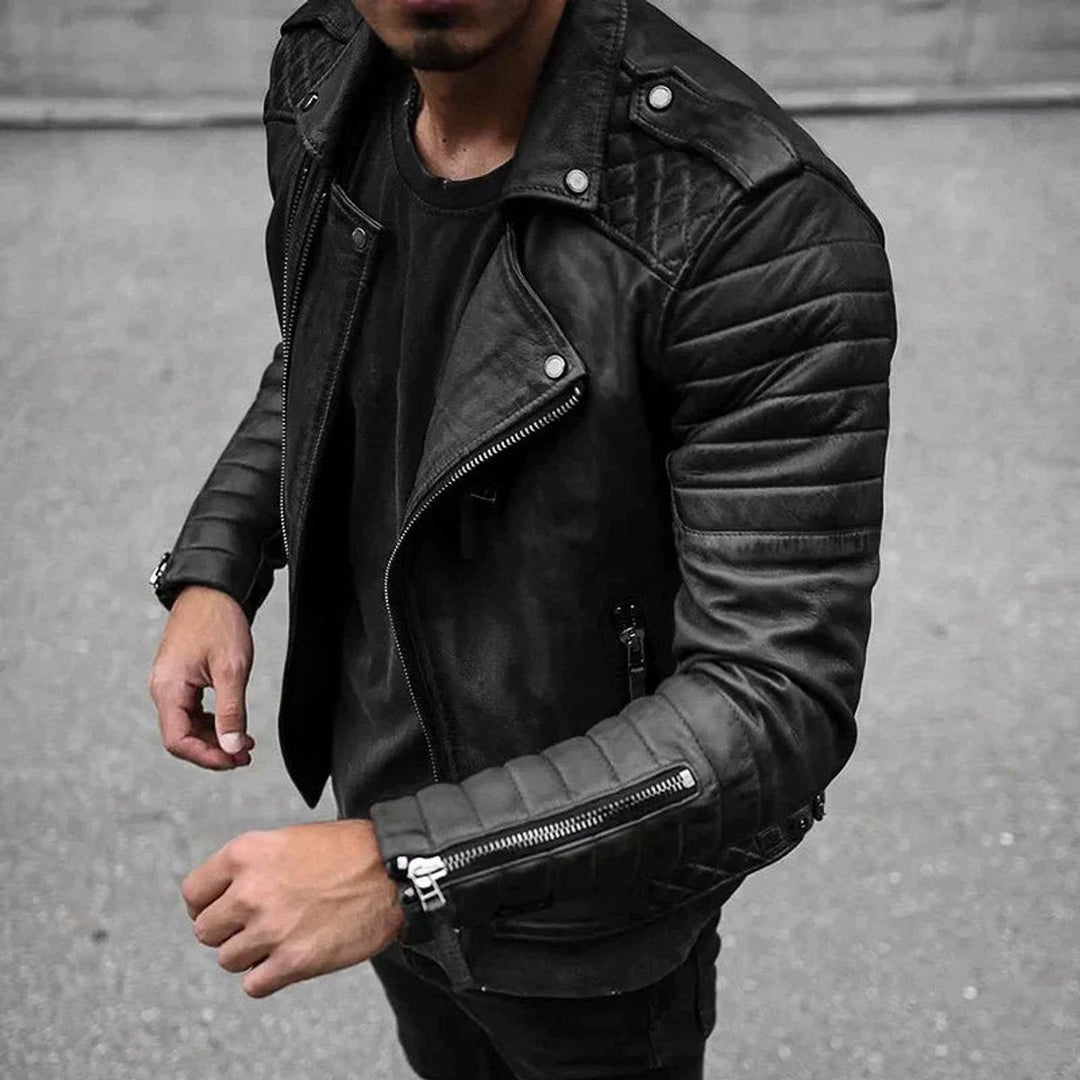 Freddie | Mens Jacket Quilted Faux Leather Biker Bomber Jacket