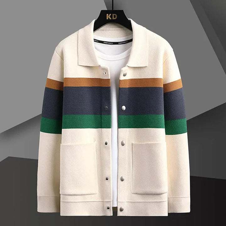 Theo | Mens Jacket Striped Button-Front Relaxed Knit Cardigan Coat