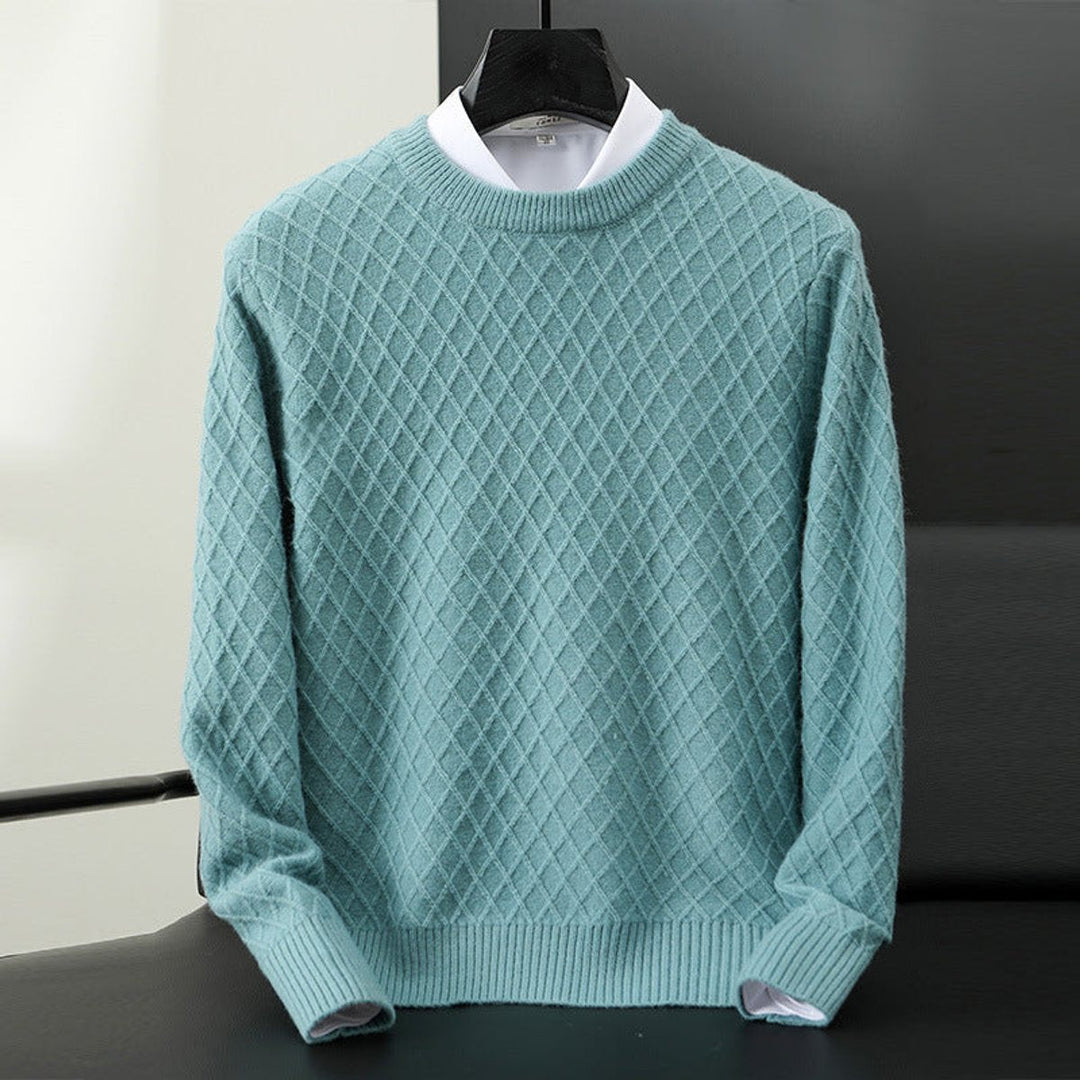 William | Men's Diamond Knit Crew Neck Jumper Cashmere Blend