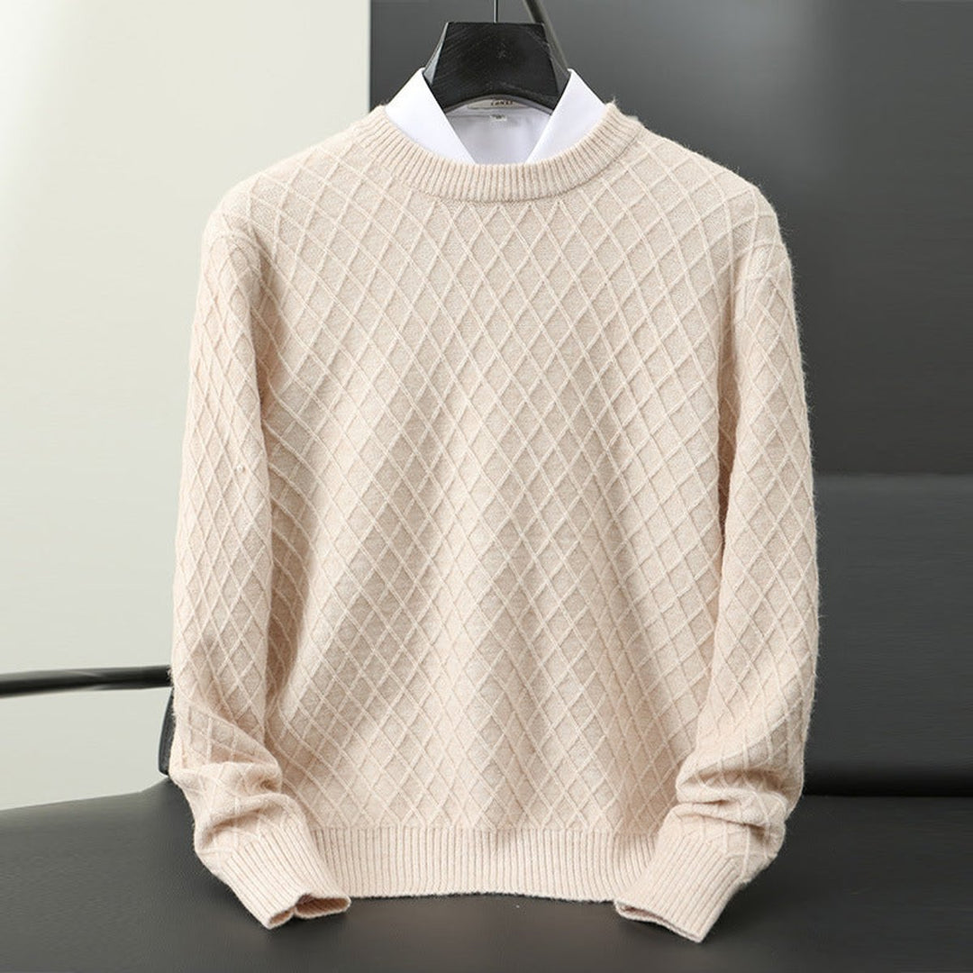 William | Men's Diamond Knit Crew Neck Jumper Cashmere Blend