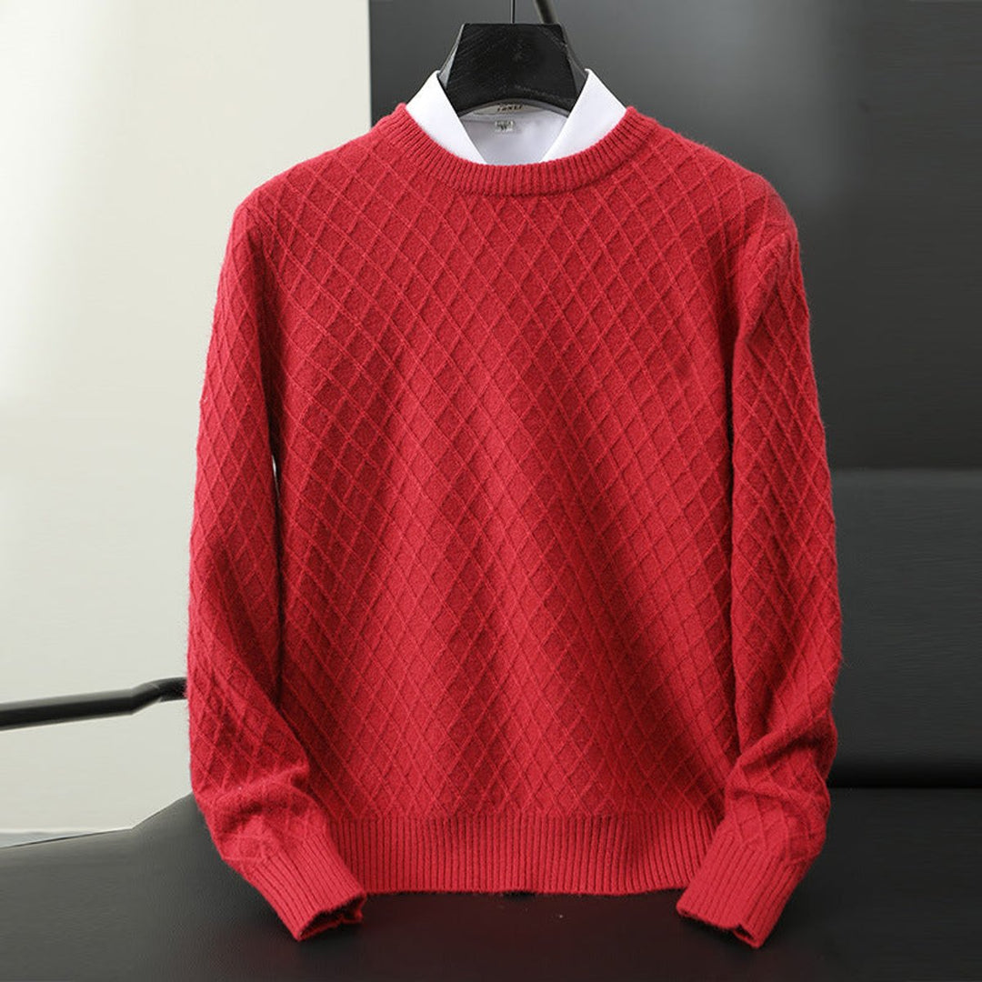 William | Men's Diamond Knit Crew Neck Jumper Cashmere Blend