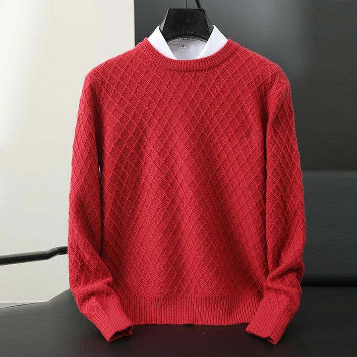 William | Men's Diamond Knit Crew Neck Jumper Cashmere Blend