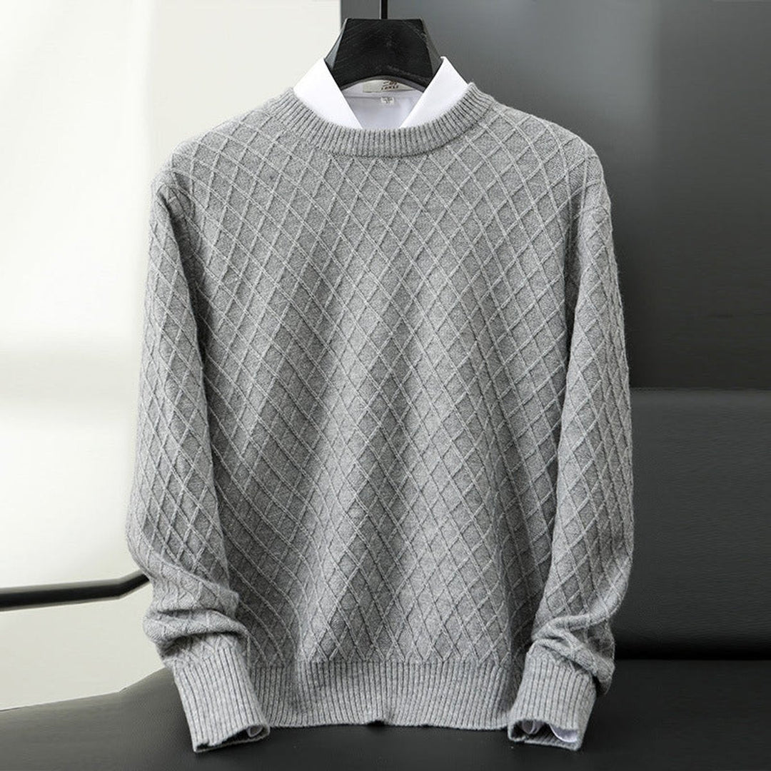 William | Men's Diamond Knit Crew Neck Jumper Cashmere Blend