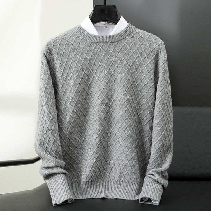 William | Men's Diamond Knit Crew Neck Jumper Cashmere Blend