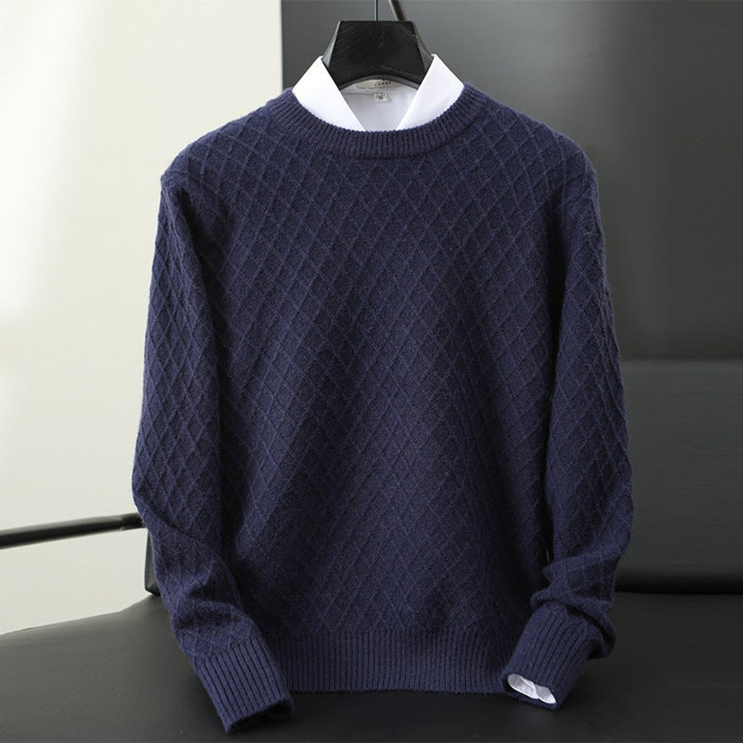 William | Men's Diamond Knit Crew Neck Jumper Cashmere Blend