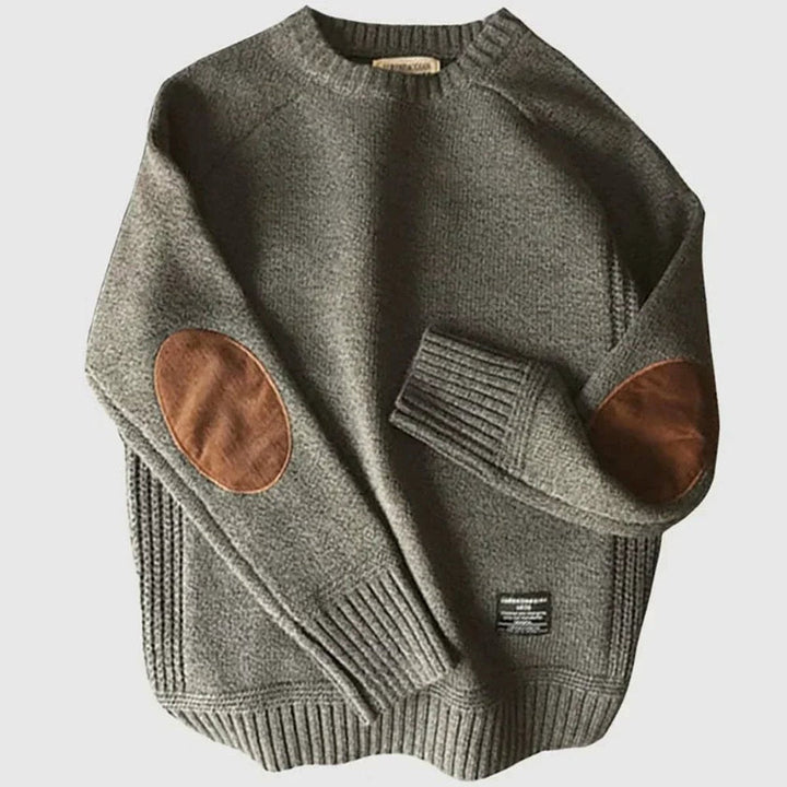 Henry | Men's Knitted Jumper Suede Elbow Patches Ribbed Crew Neck