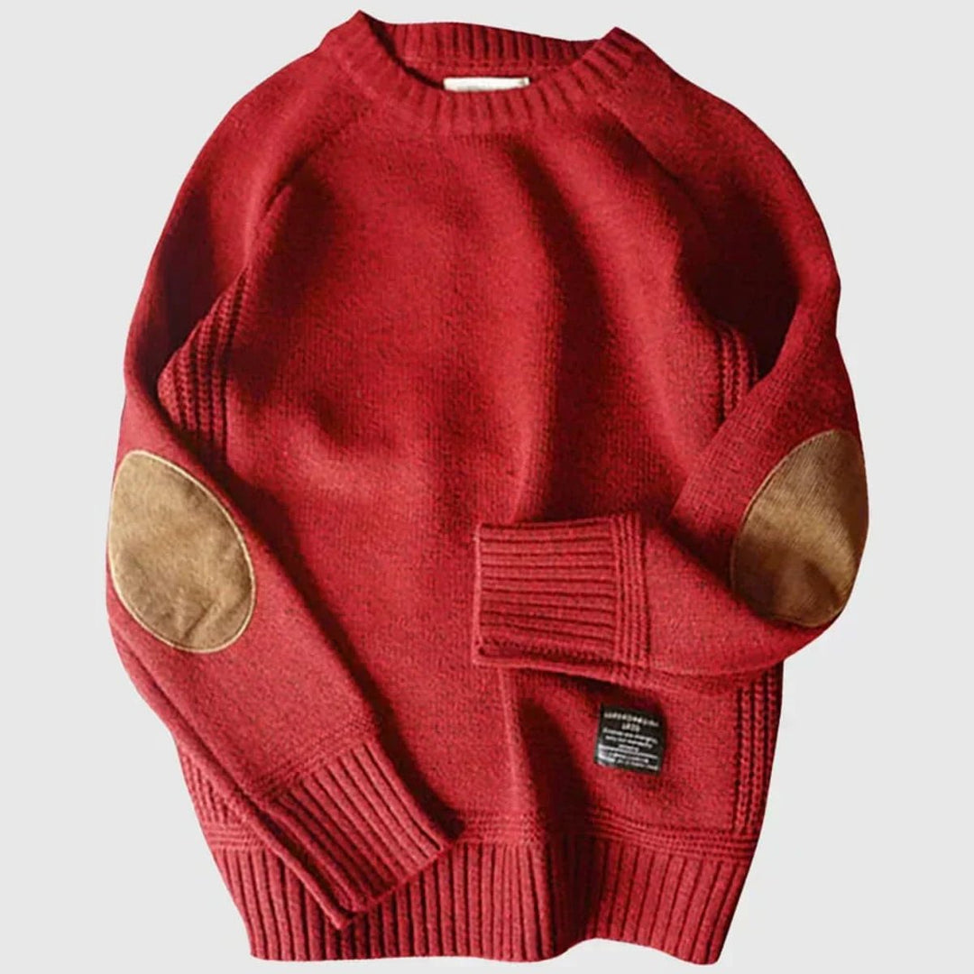 Henry | Men's Knitted Jumper Suede Elbow Patches Ribbed Crew Neck
