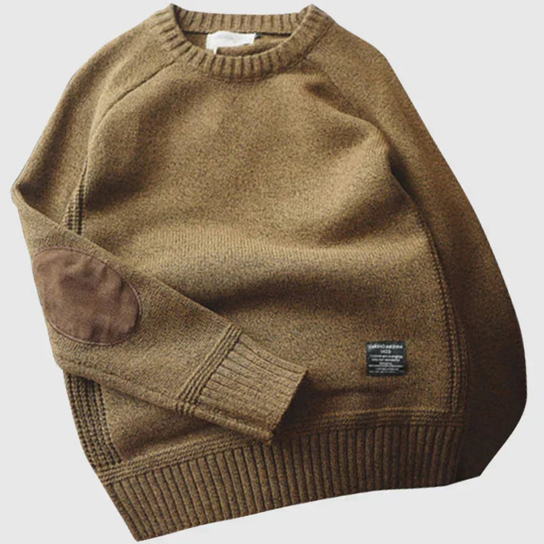 Henry | Men's Knitted Jumper Suede Elbow Patches Ribbed Crew Neck