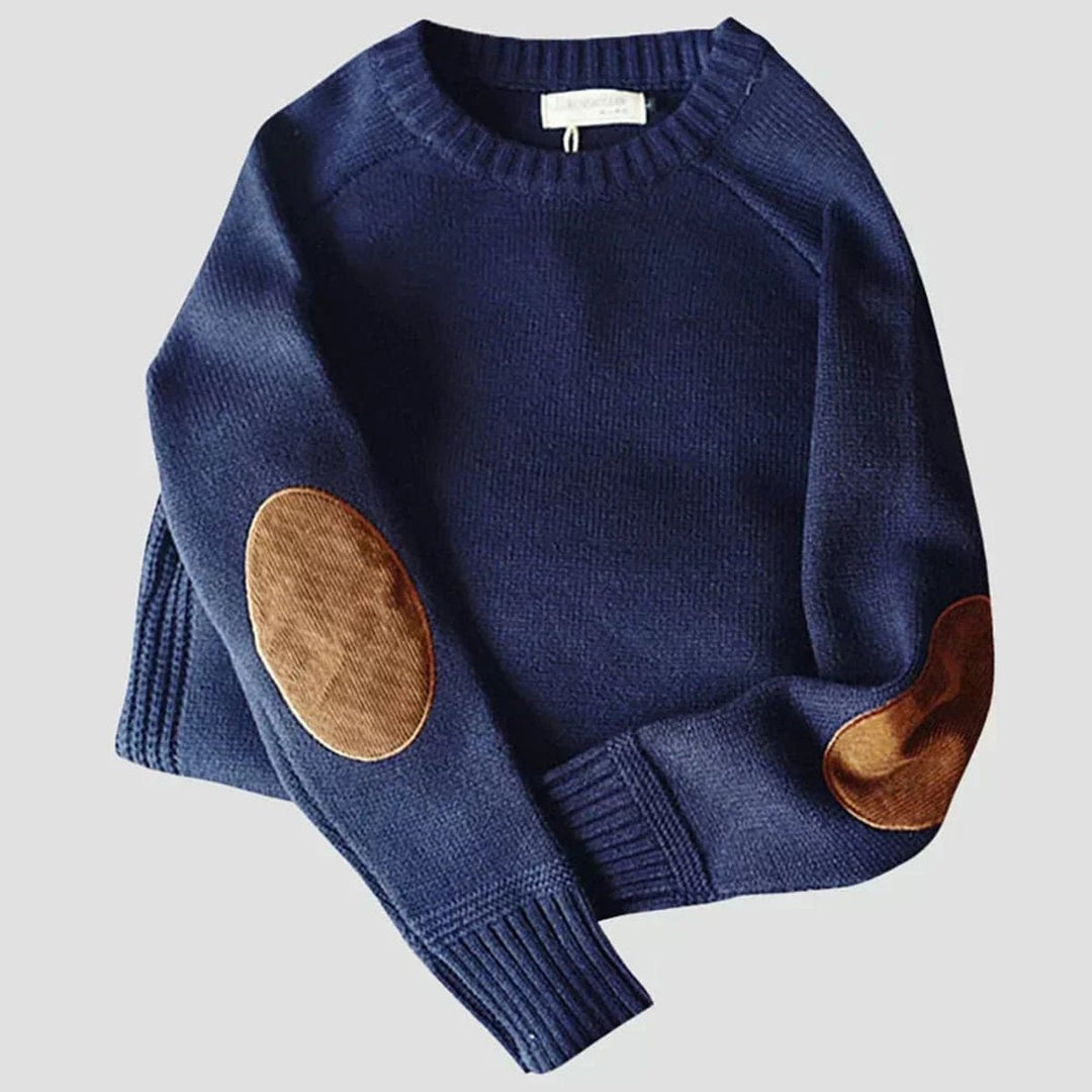 Henry | Men's Knitted Jumper Suede Elbow Patches Ribbed Crew Neck
