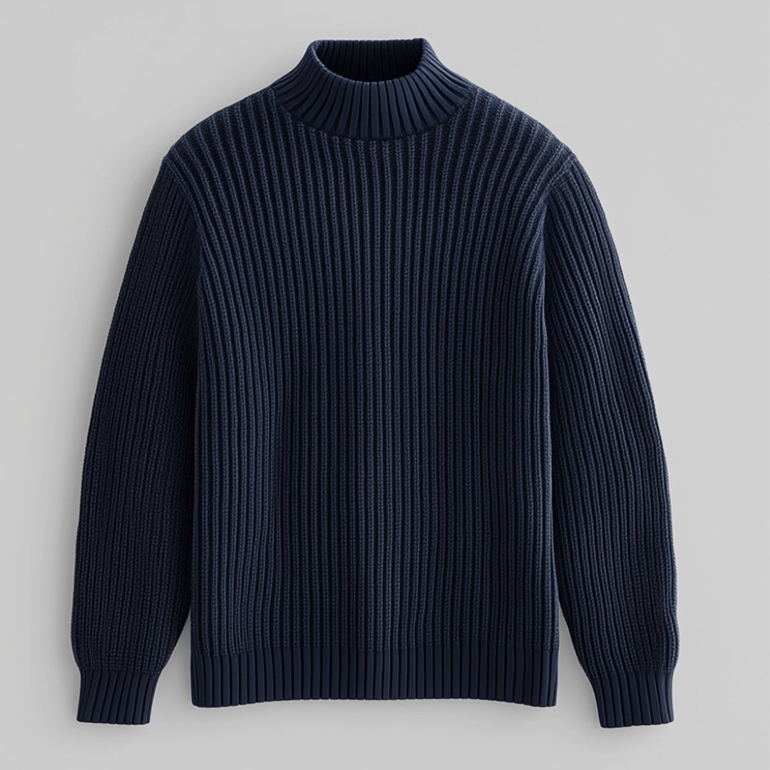 William | Men's Heavyweight Cotton Mock Neck Jumper Ribbed Knit