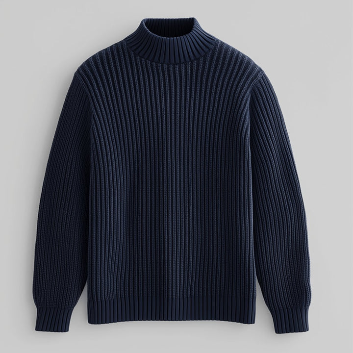 William | Men's Heavyweight Cotton Mock Neck Jumper Ribbed Knit