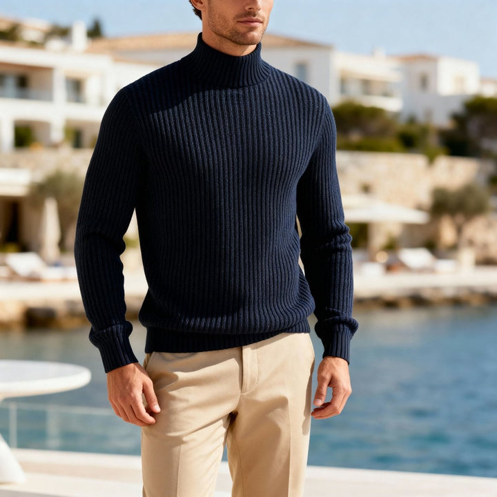 William | Men's Heavyweight Cotton Mock Neck Jumper Ribbed Knit