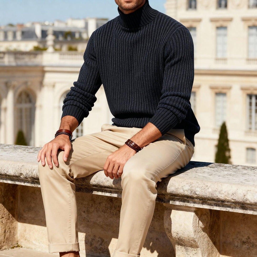 William | Men's Heavyweight Cotton Mock Neck Jumper Ribbed Knit