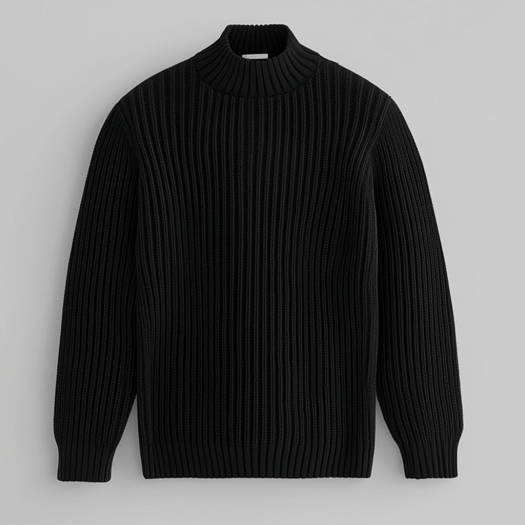 William | Men's Heavyweight Cotton Mock Neck Jumper Ribbed Knit