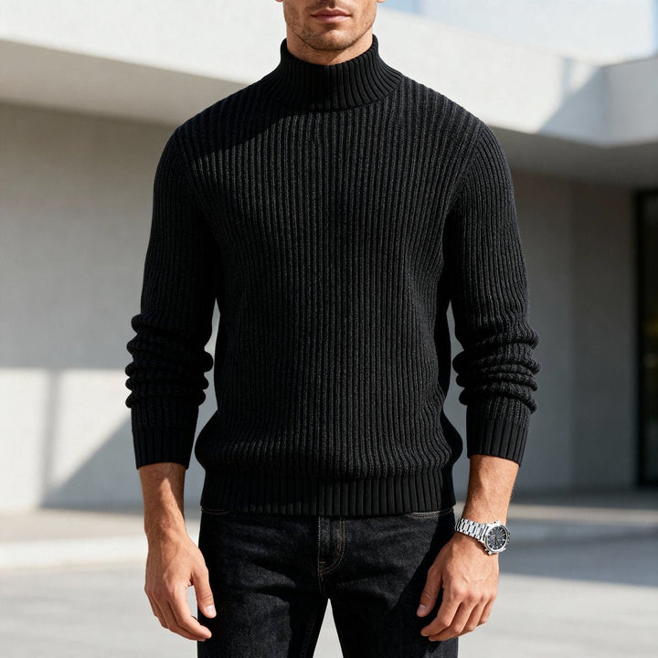 William | Men's Heavyweight Cotton Mock Neck Jumper Ribbed Knit